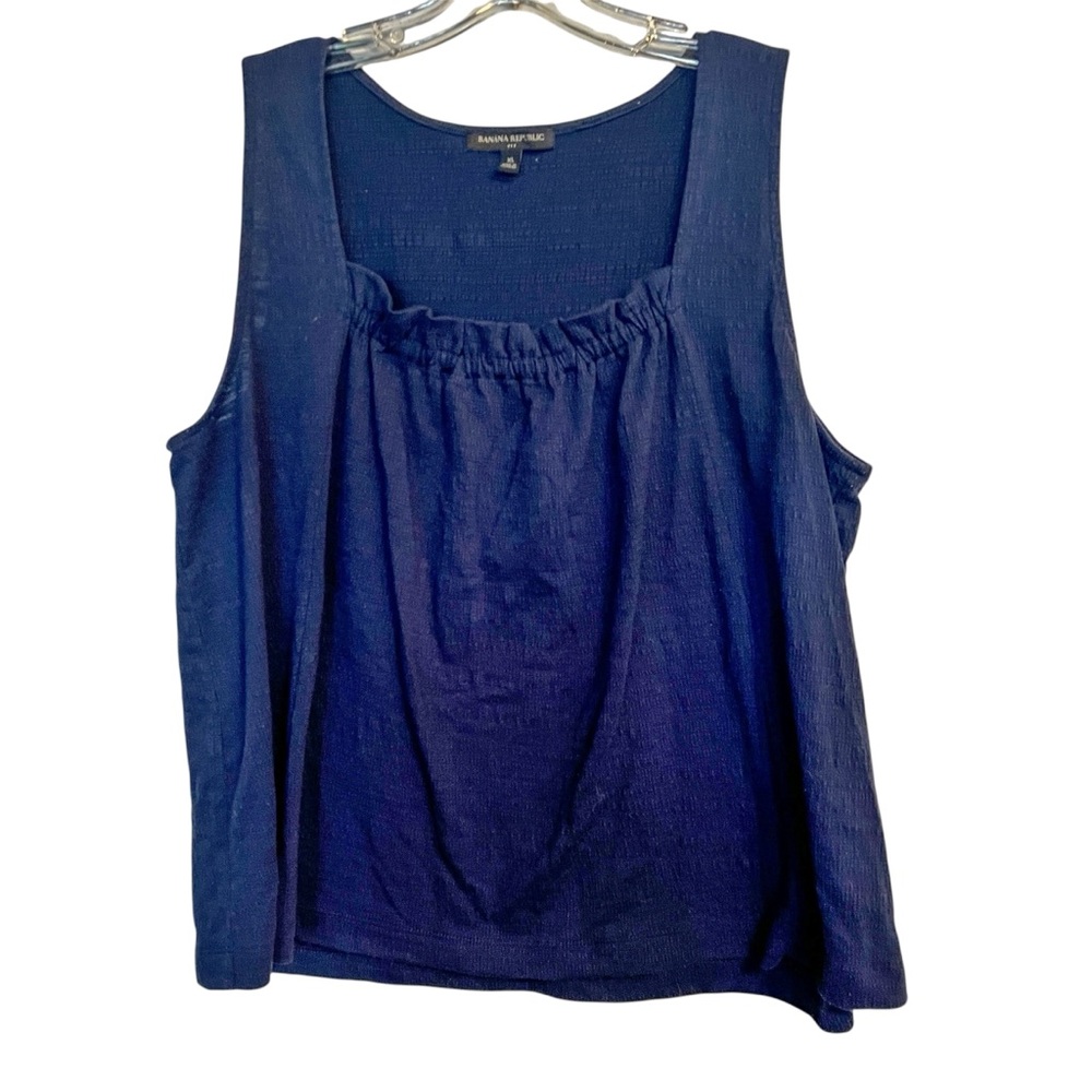 Banana Republic Navy Blue Sleeveless Tank Top XL Textured Stretch Blouse